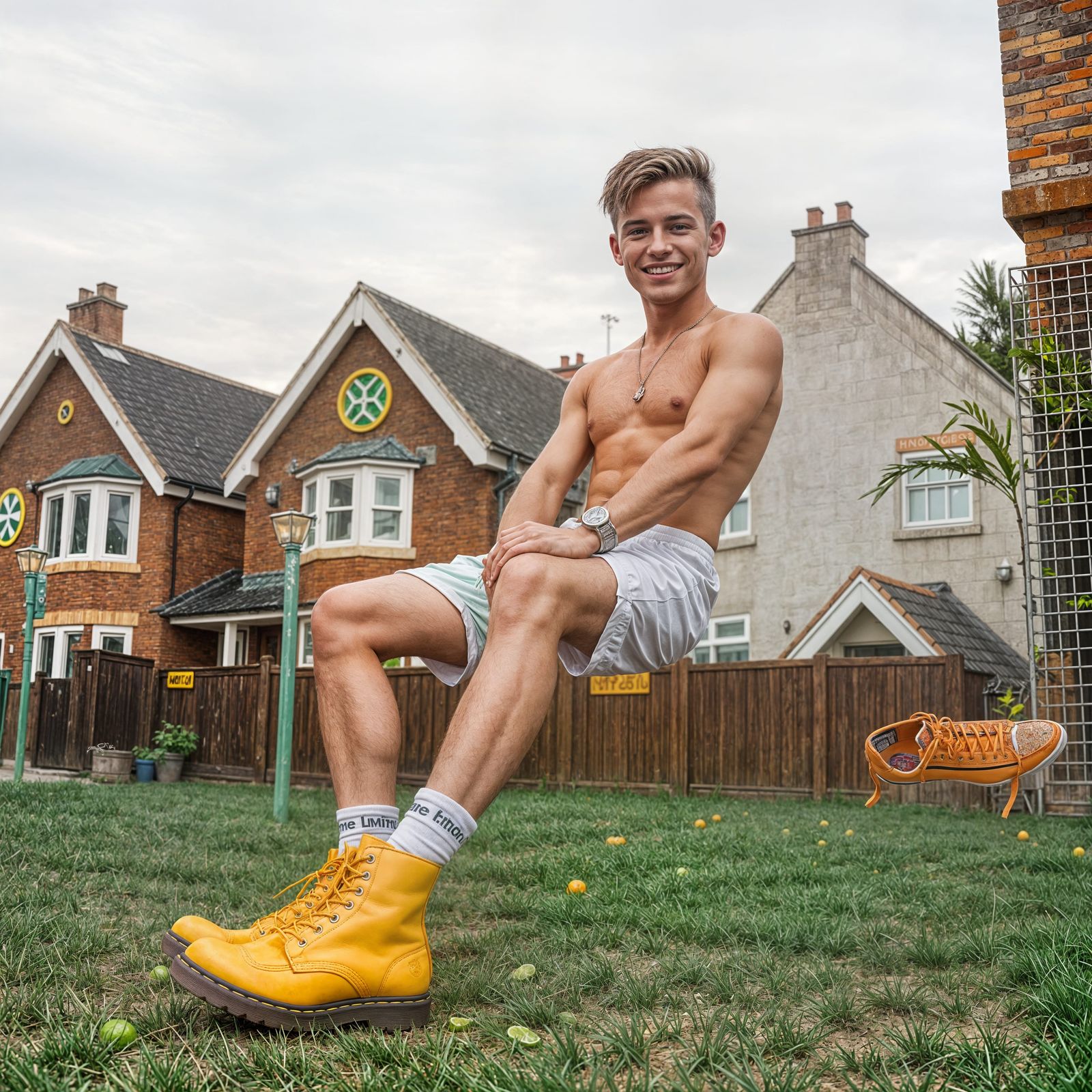 Smiling Chav Lad with Mismatched Boots