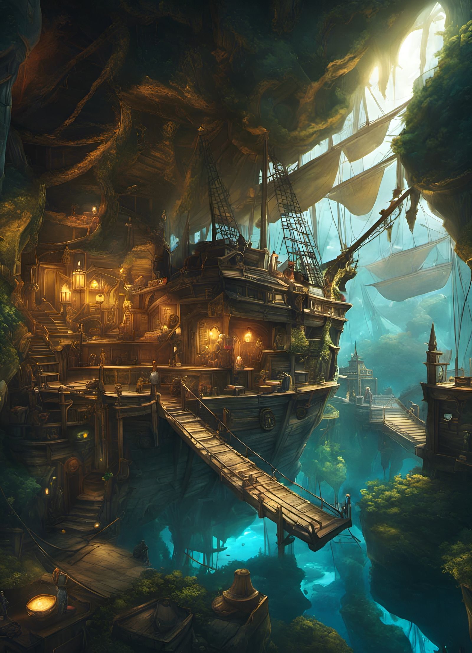 Pirate Hideout with Treasure: Digital Illustration