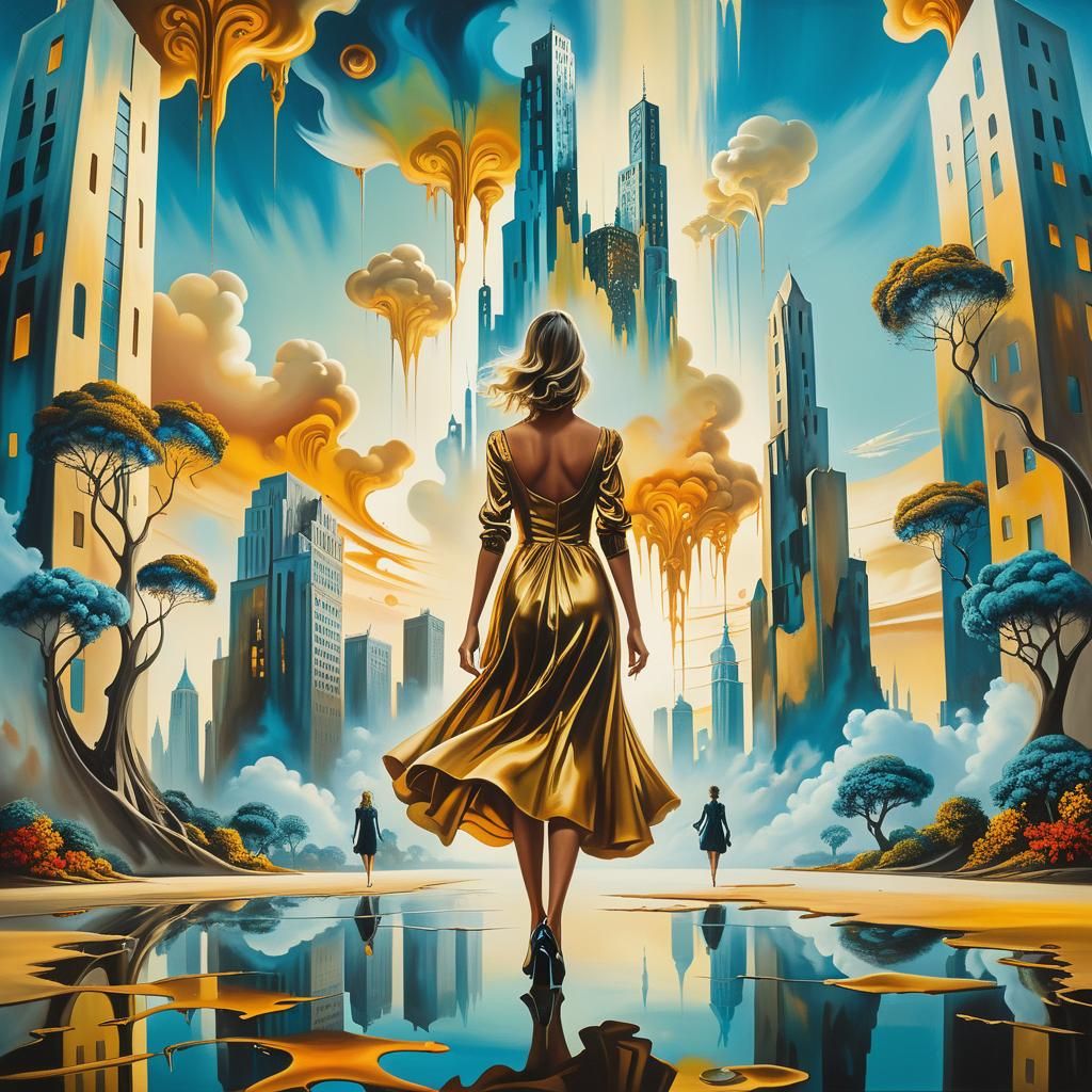 Dreamlike Cityscape in Salvador Dali Style