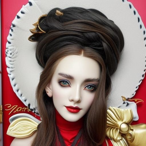 Baroque Surrealist Portrait in Gold, Black and Red