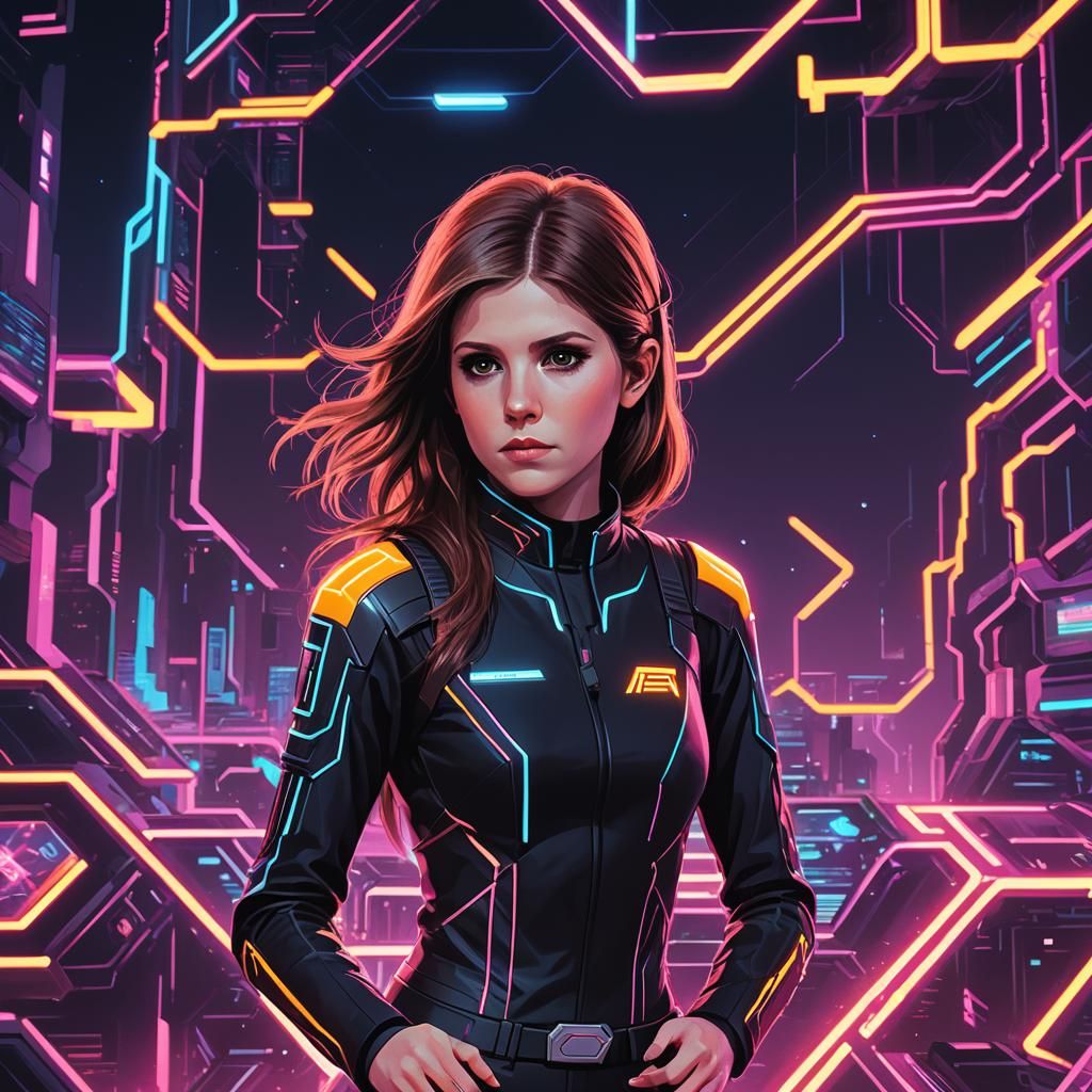 Anna Kendrick as 8-bit Tron Video Game Character