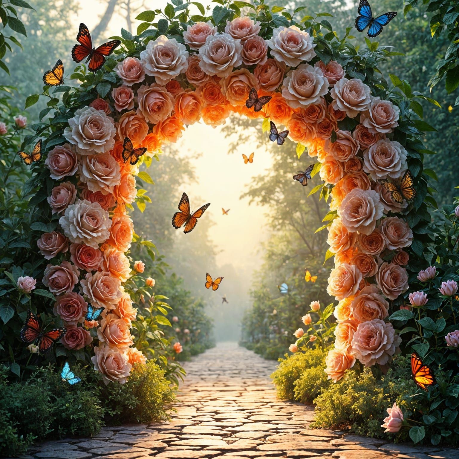 Floral Archway with Butterflies: Fantasy Concept Art