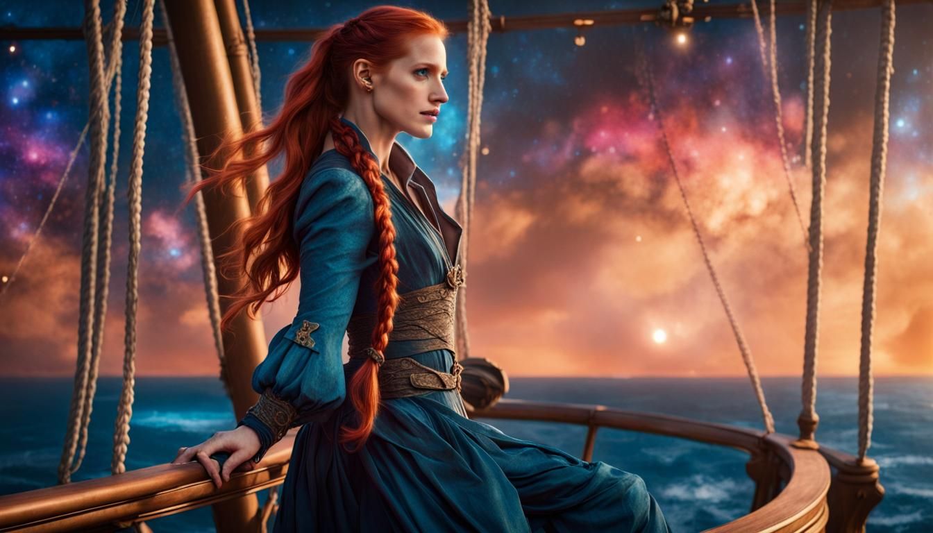 Sunset Ponytail Pirate Dances Through Cosmos