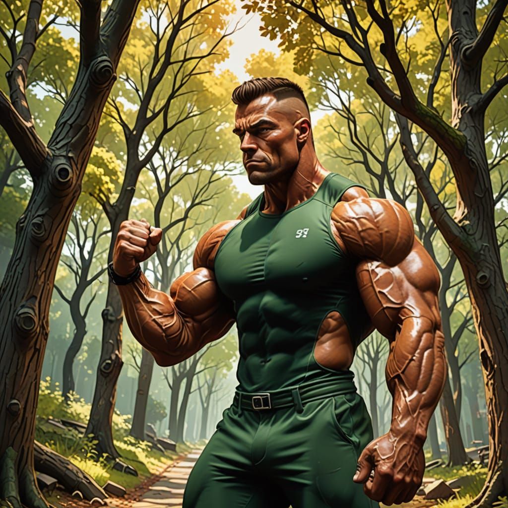 Muscular Bodybuilder in a Natural Outdoor Setting