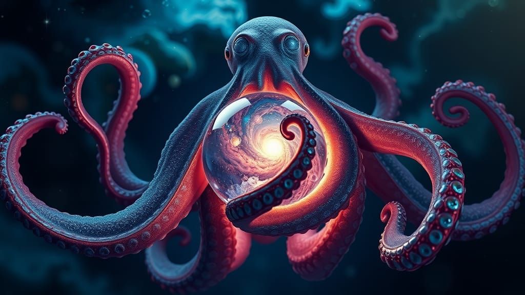 Octopus with Paisley Tentacles Holding Universe Crystal Ball