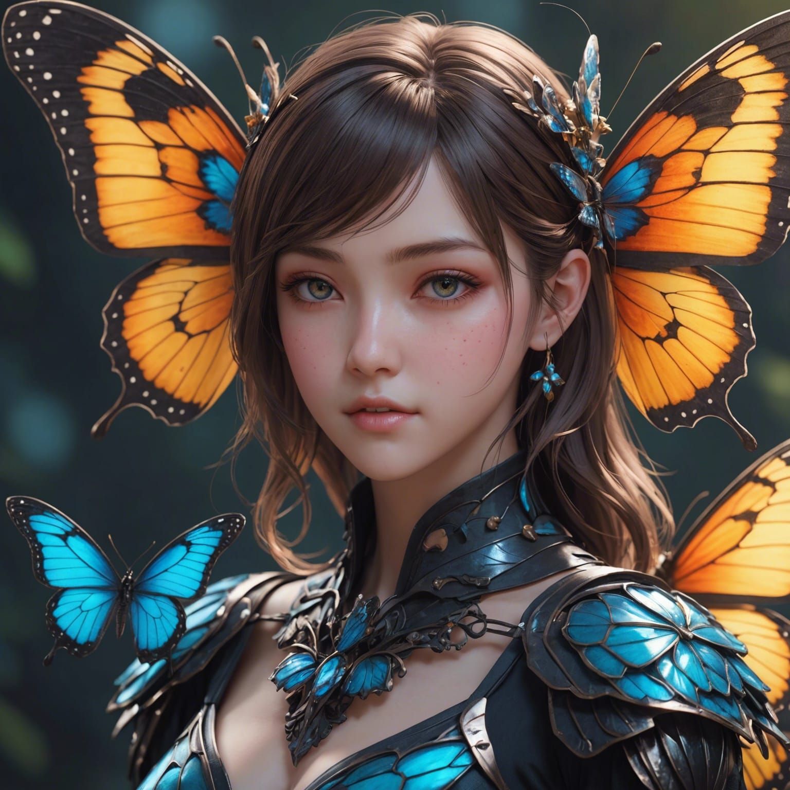 Butterfly-Human Hybrid in 3D Anime Style