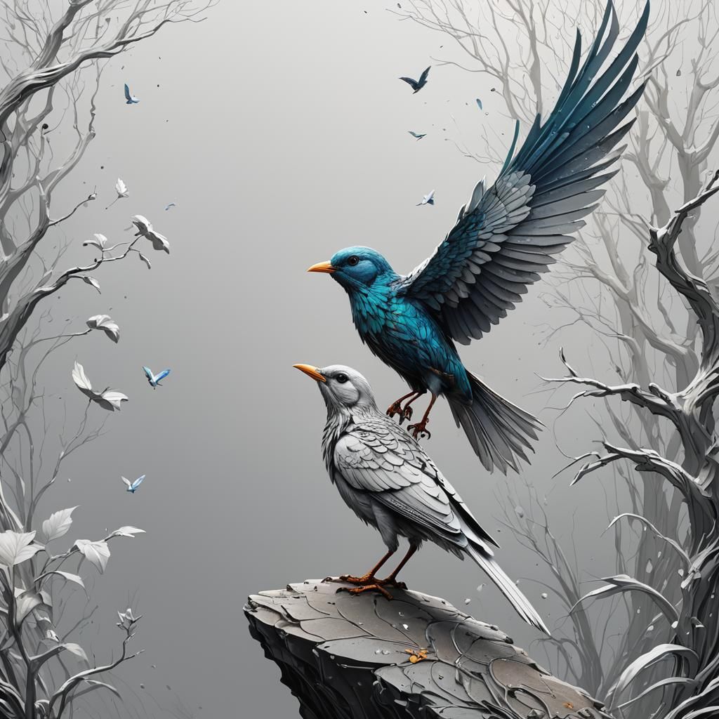 Contour Bird on White: Detailed Matte Painting