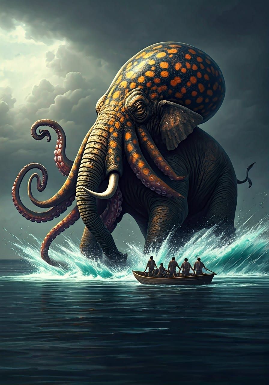 Hybrid Elephant Octopus Creature Concept Art