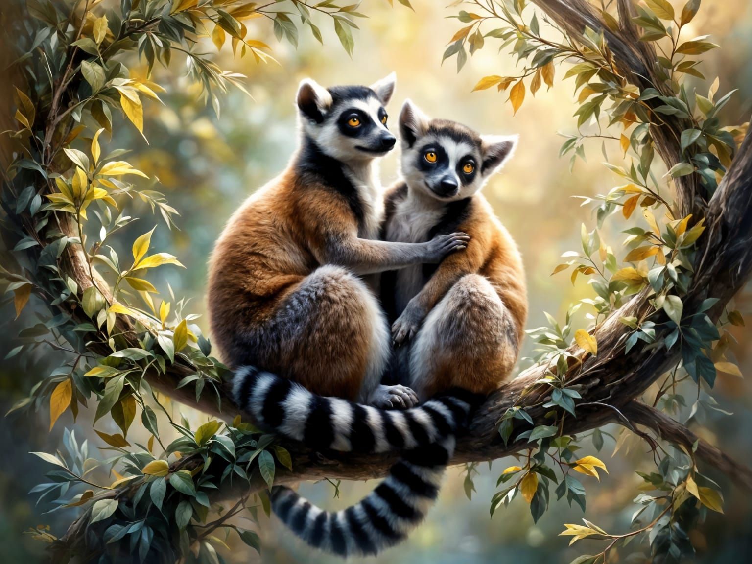 Ethereal Lemur Duo in Dappled Jungle