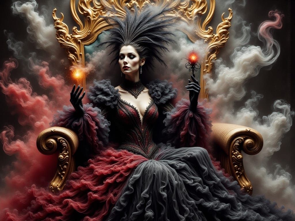 Majestic Evil Queen Conjured in Dark, Mystical Scene