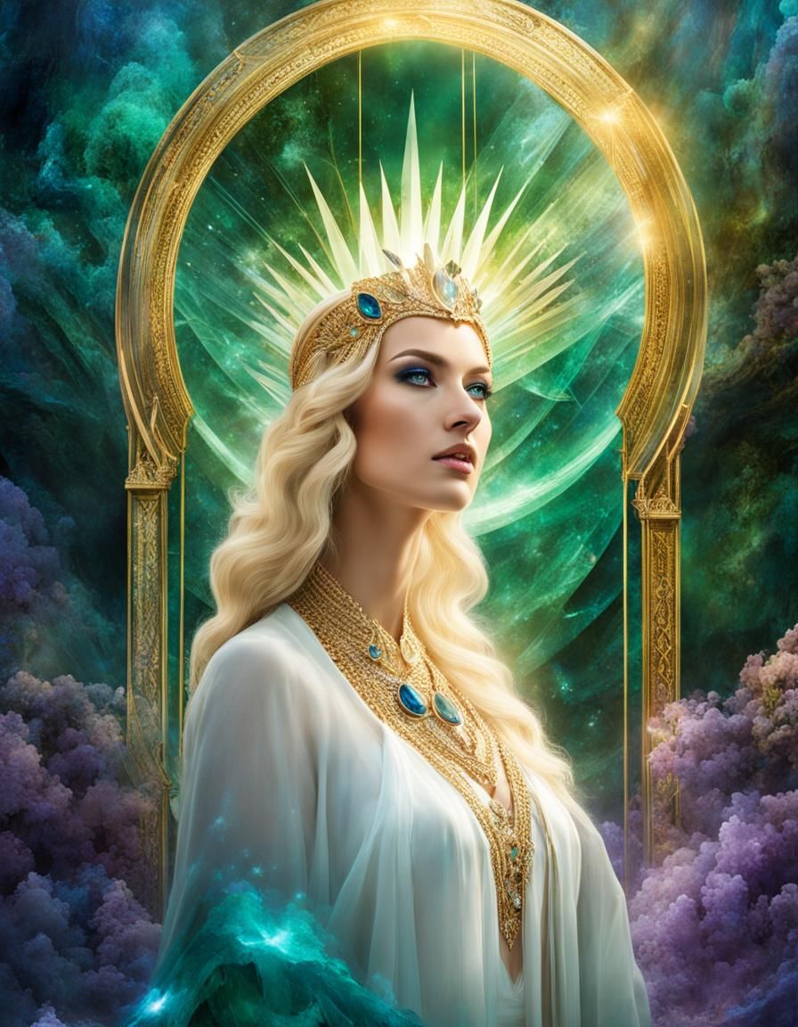 Nordic Queen Dancing Under Crystalline Light Arch