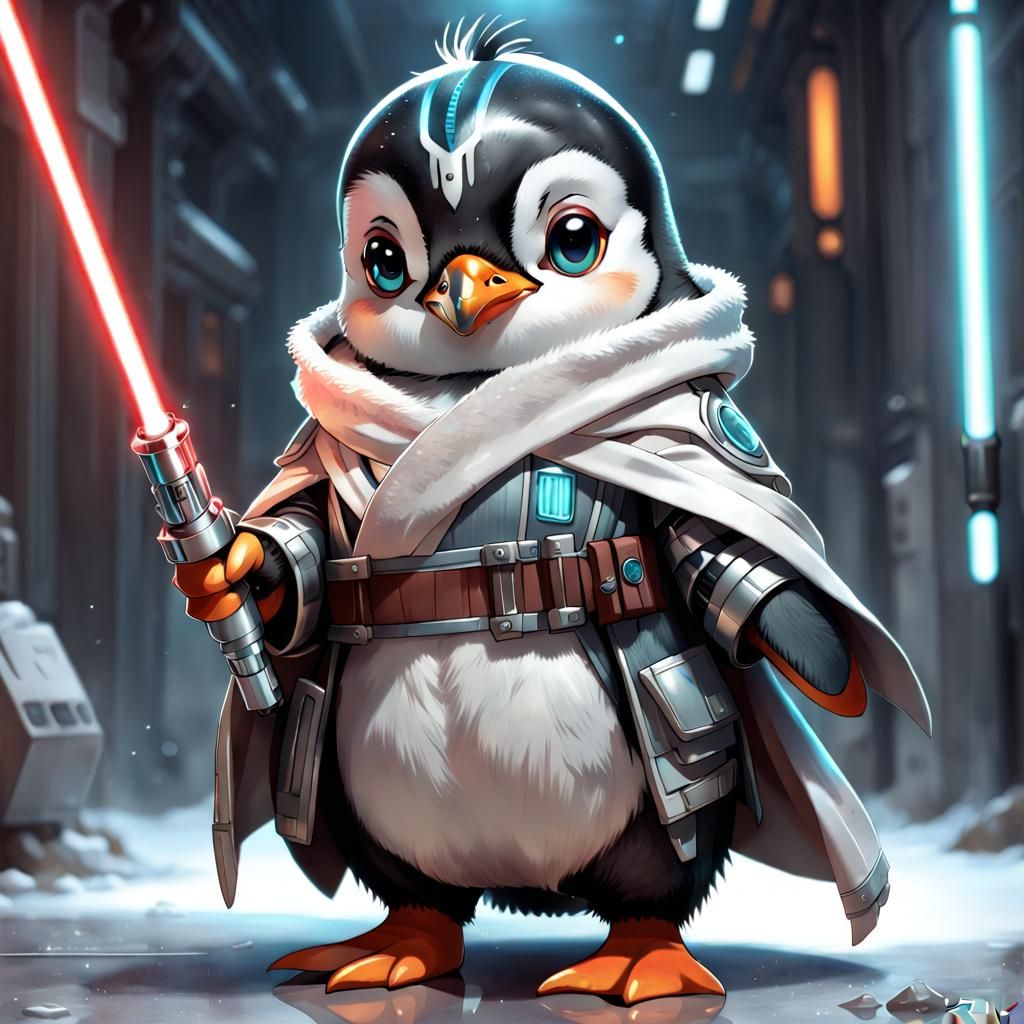 Chibi Biopunk Penguin Jedi Master in Manga Style
