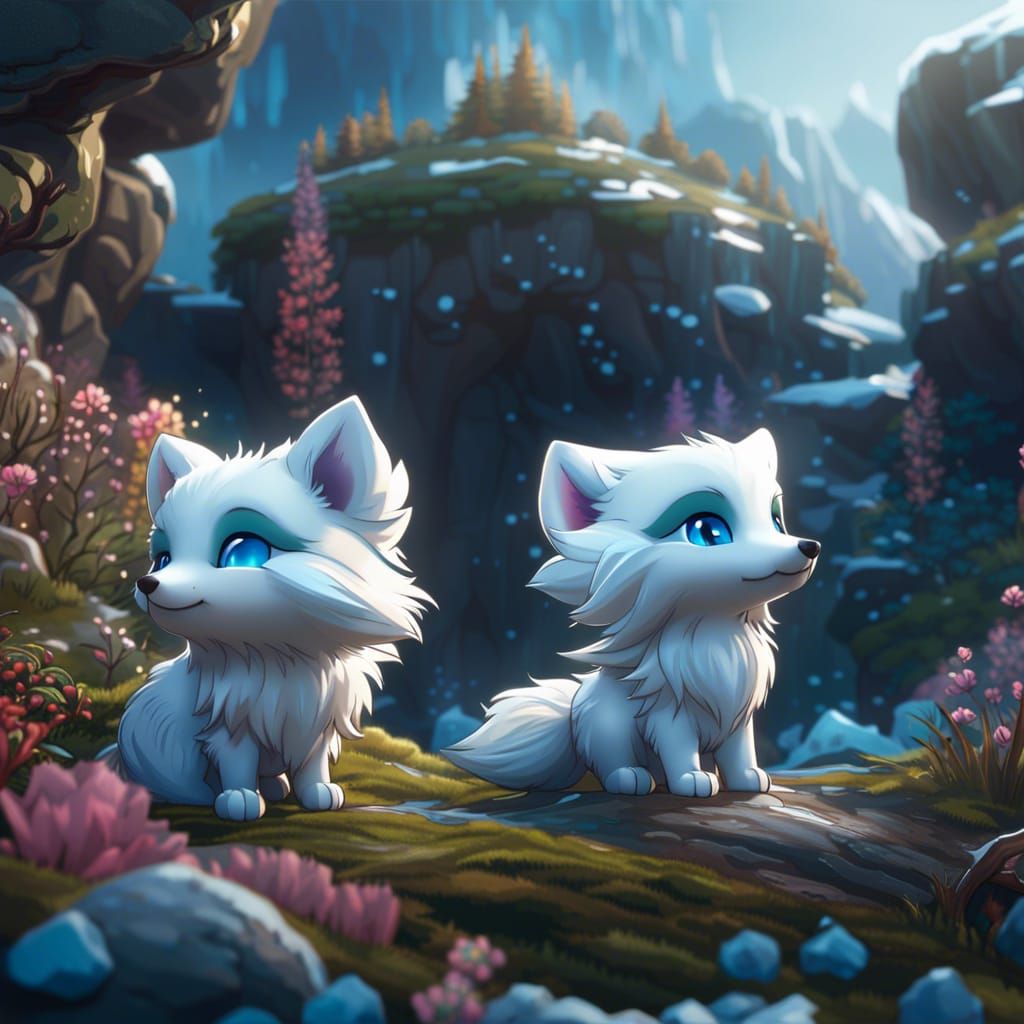 Adorable Arctic Fox Chibi in Detailed Matte Painting