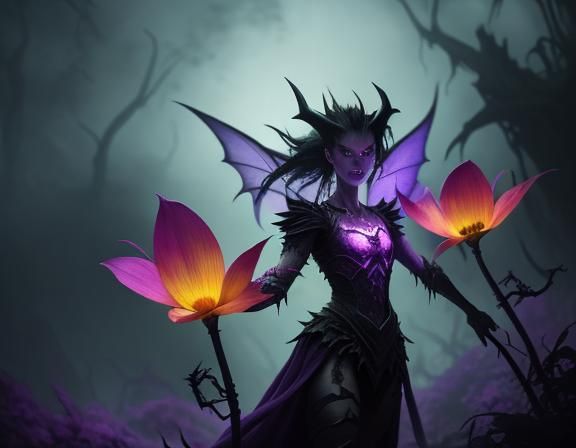 Fairies Fight Demon Flowers in Dark Fantasy Art
