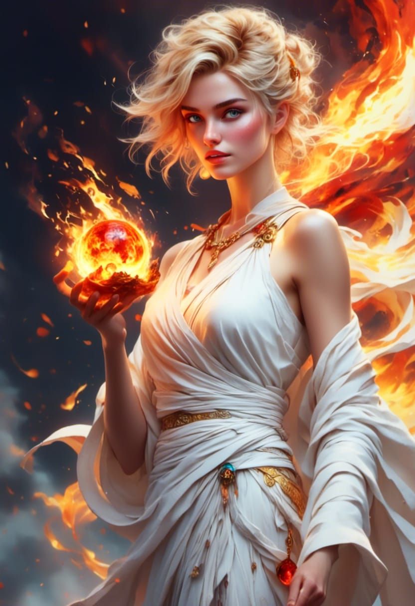 Fantasy Woman with Fireball: Hyper-realistic Concept Art