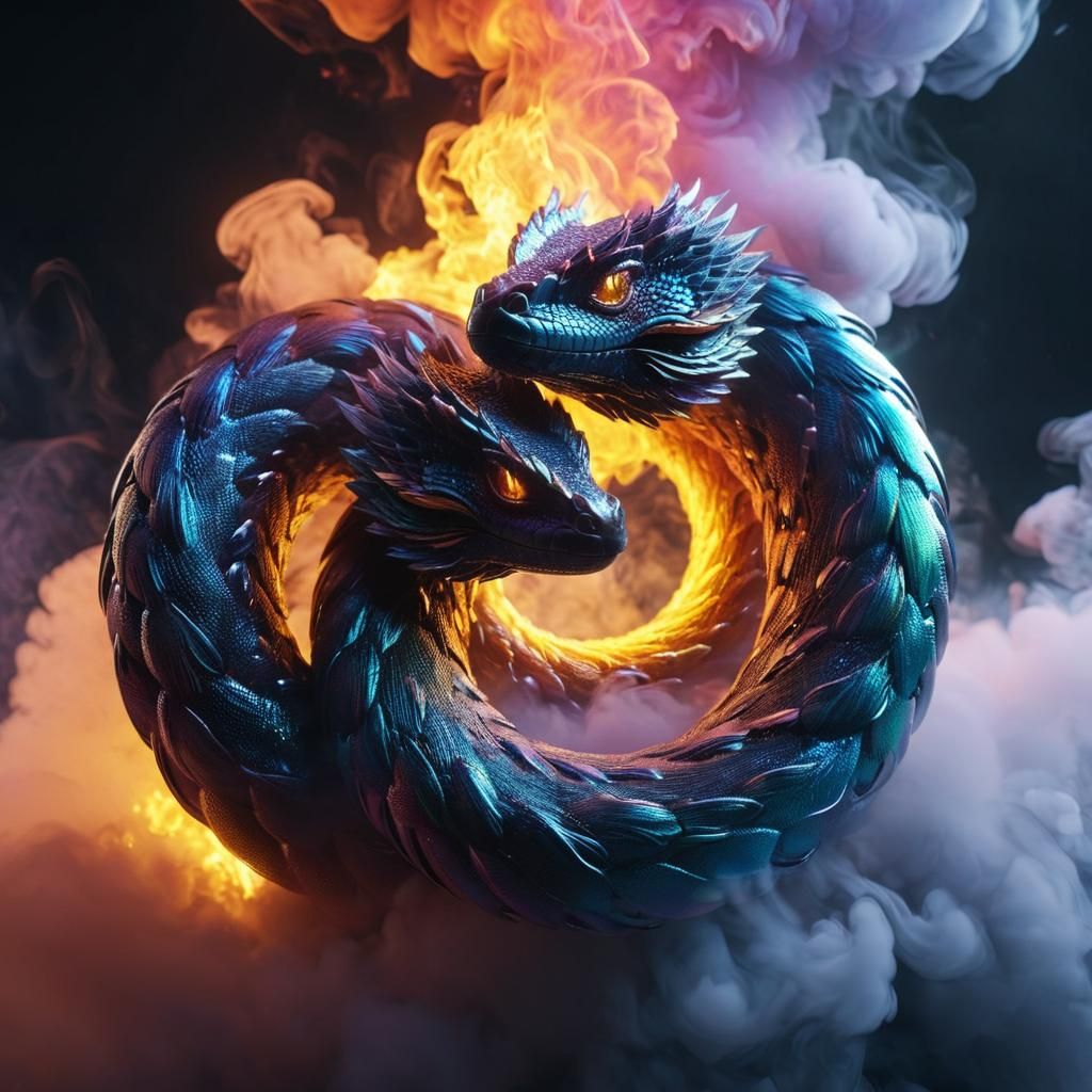 Intertwined Snakes Emerging in Shimmering 3D Graphics