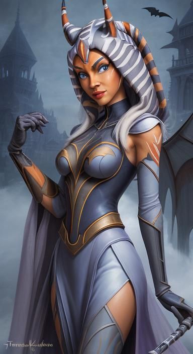 Ahsoka as Bat Girl in Ethereal Luminist Fantasy
