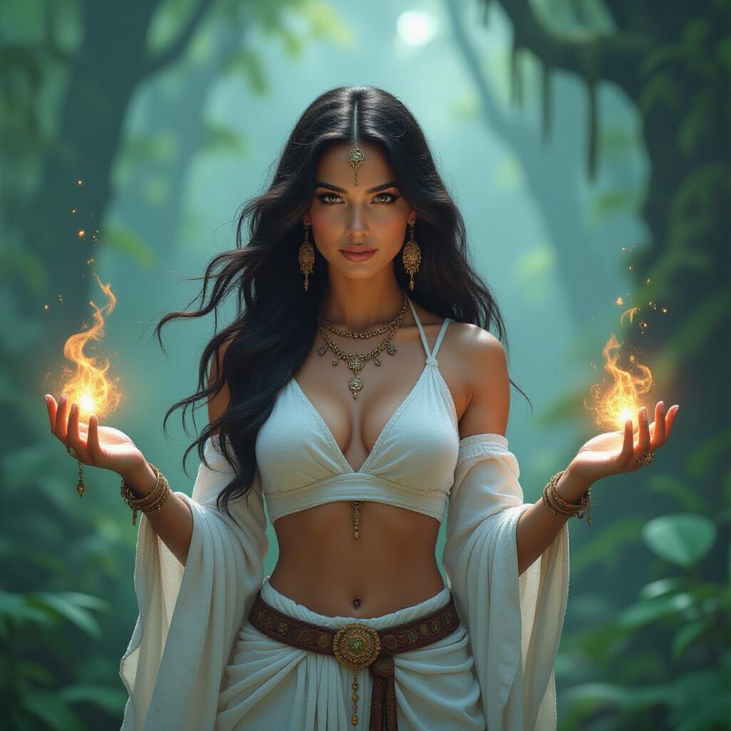 Lemurian Priestess Heals Forest with Ethereal Energy