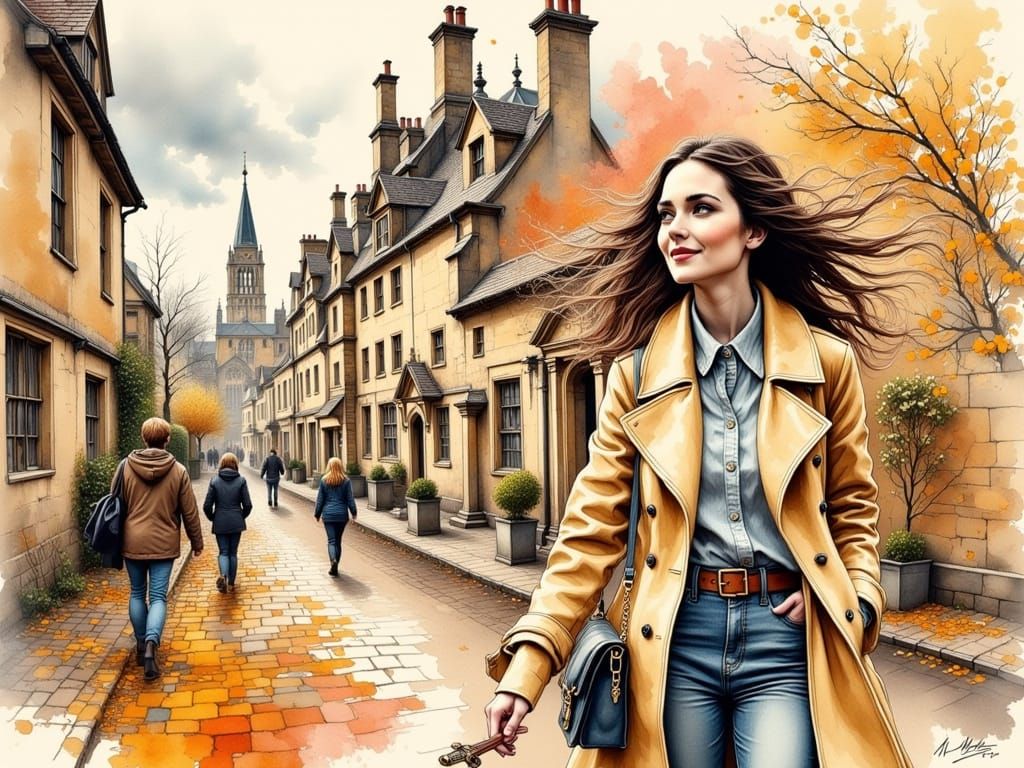 Jenna Coleman at Oxford in Whimsical Ink Drawing Style