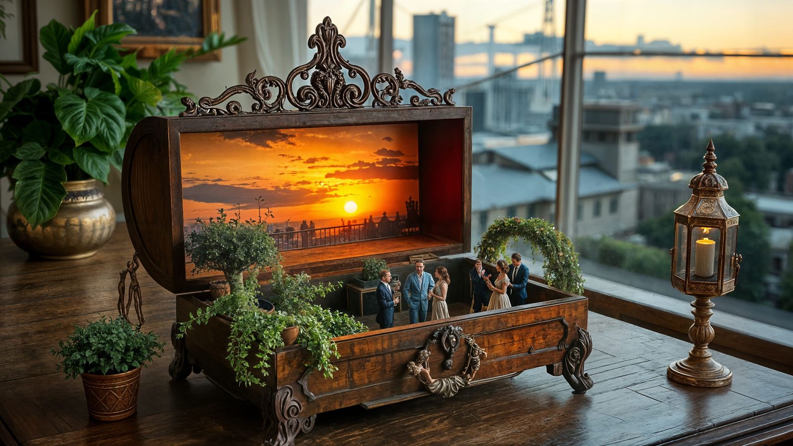 Miniature Rooftop Garden Music Box