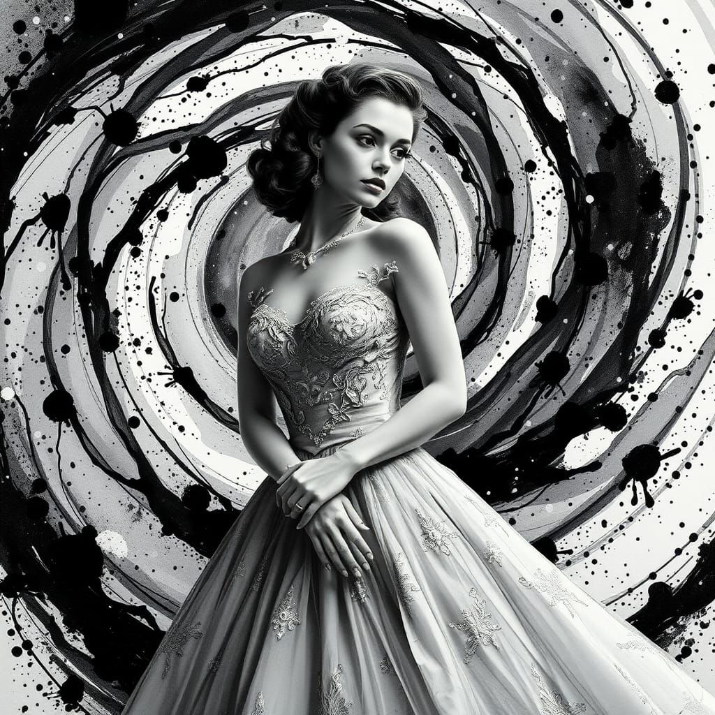 1950s Starlet in Ink Vortex: Matte Painting