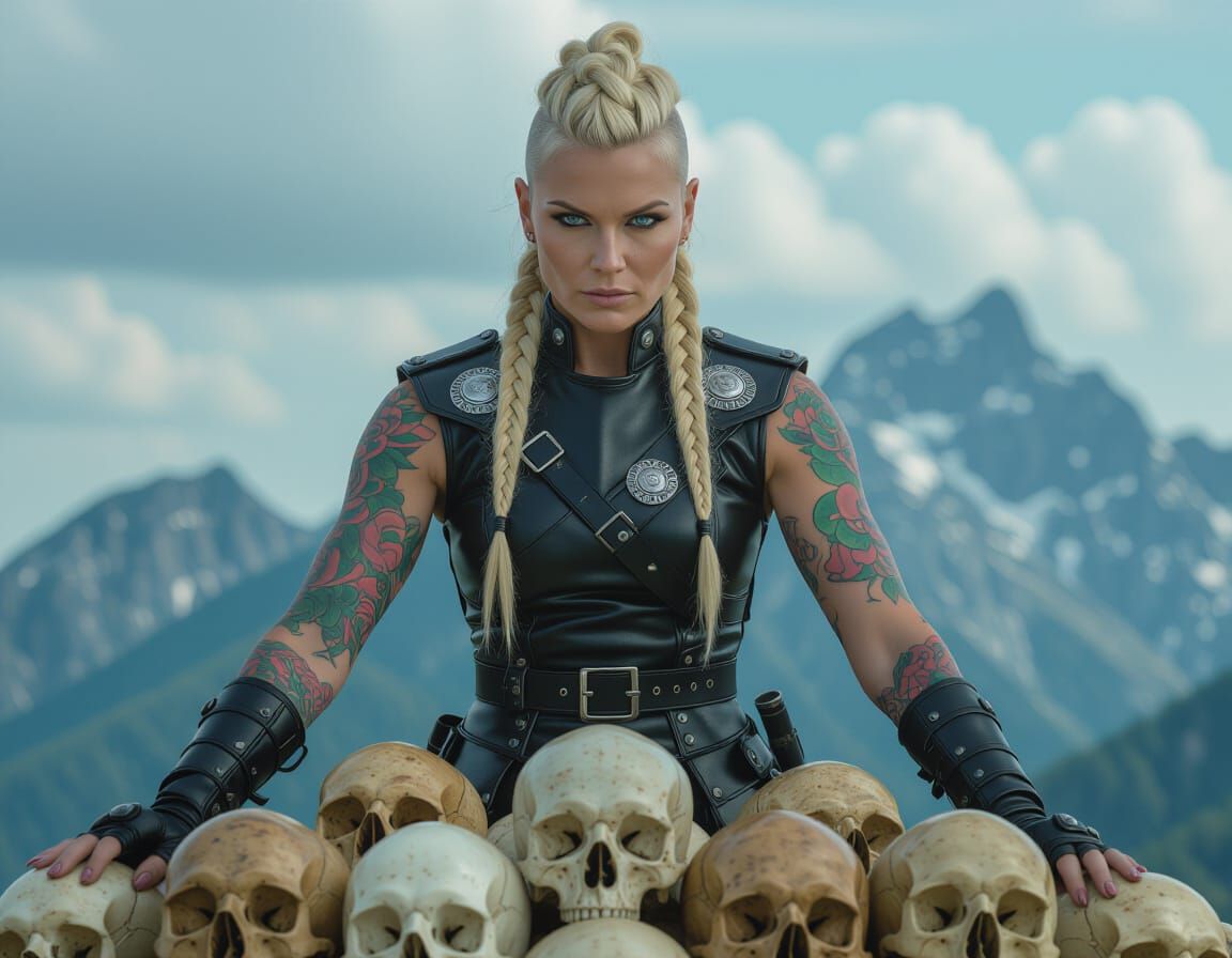 Valkyrie Warrior Queen on Mountain of Skulls