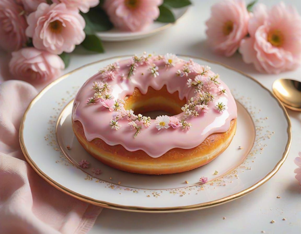 Pink Doughnut Still Life in Impressionist Style