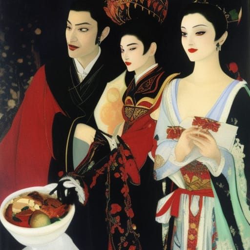 Vampire Lord Enjoys Onigiri: Art Nouveau Style