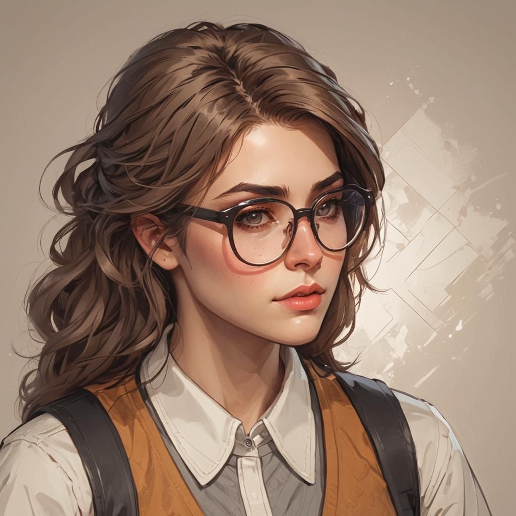 Detailed Portrait of Nerdy Girl in Art Nouveau Style