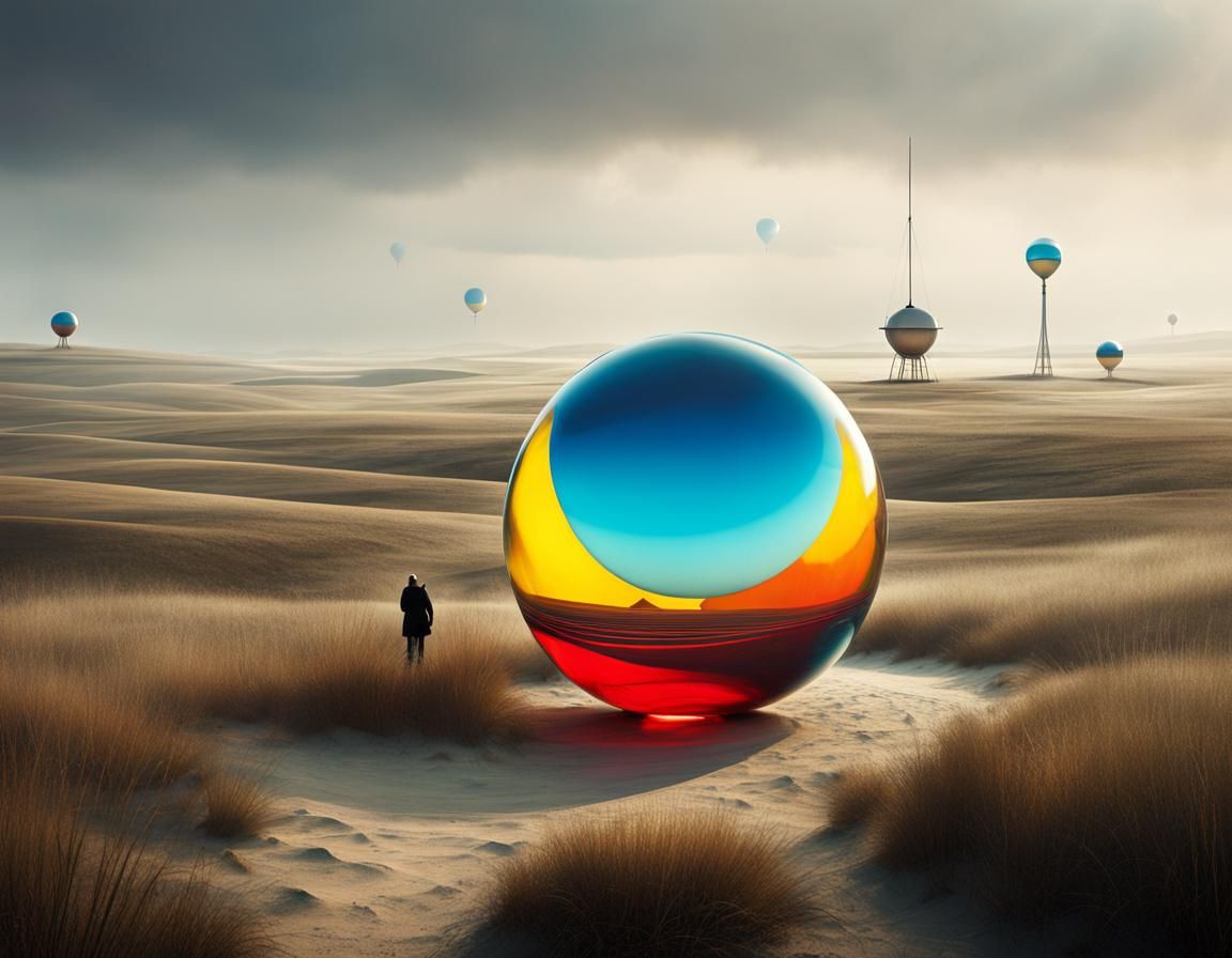 Glass Orb in Surreal Alien Landscape