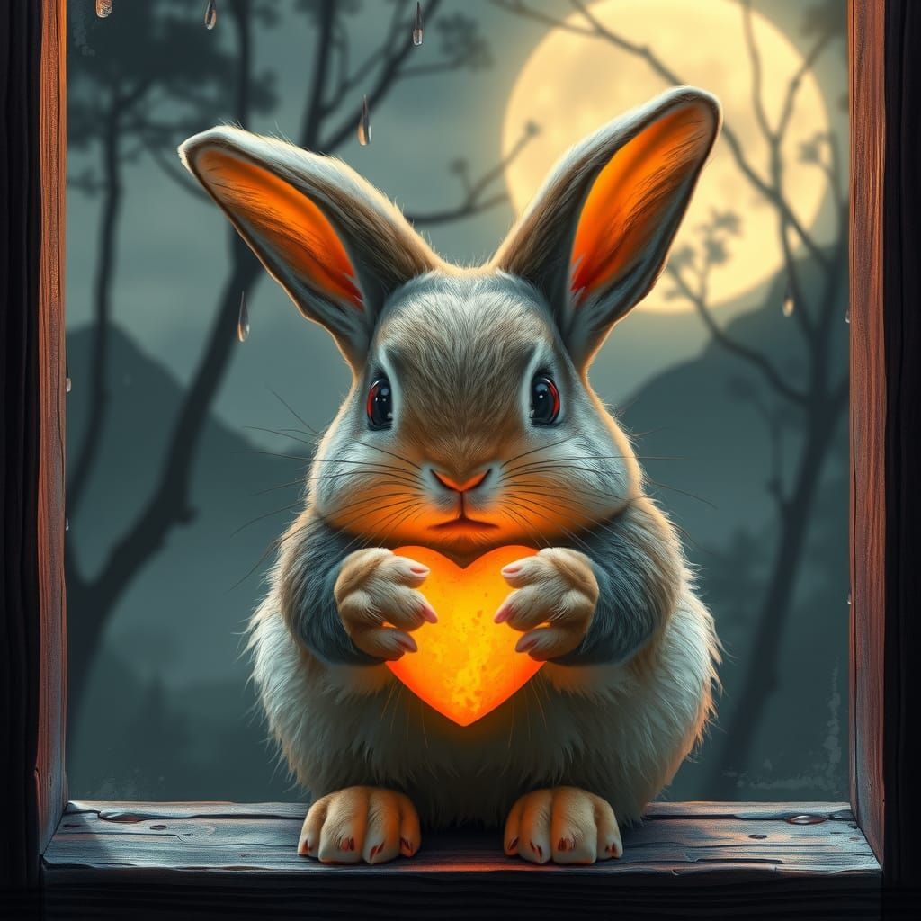 Bunny with Heart in Surreal Jungle Art