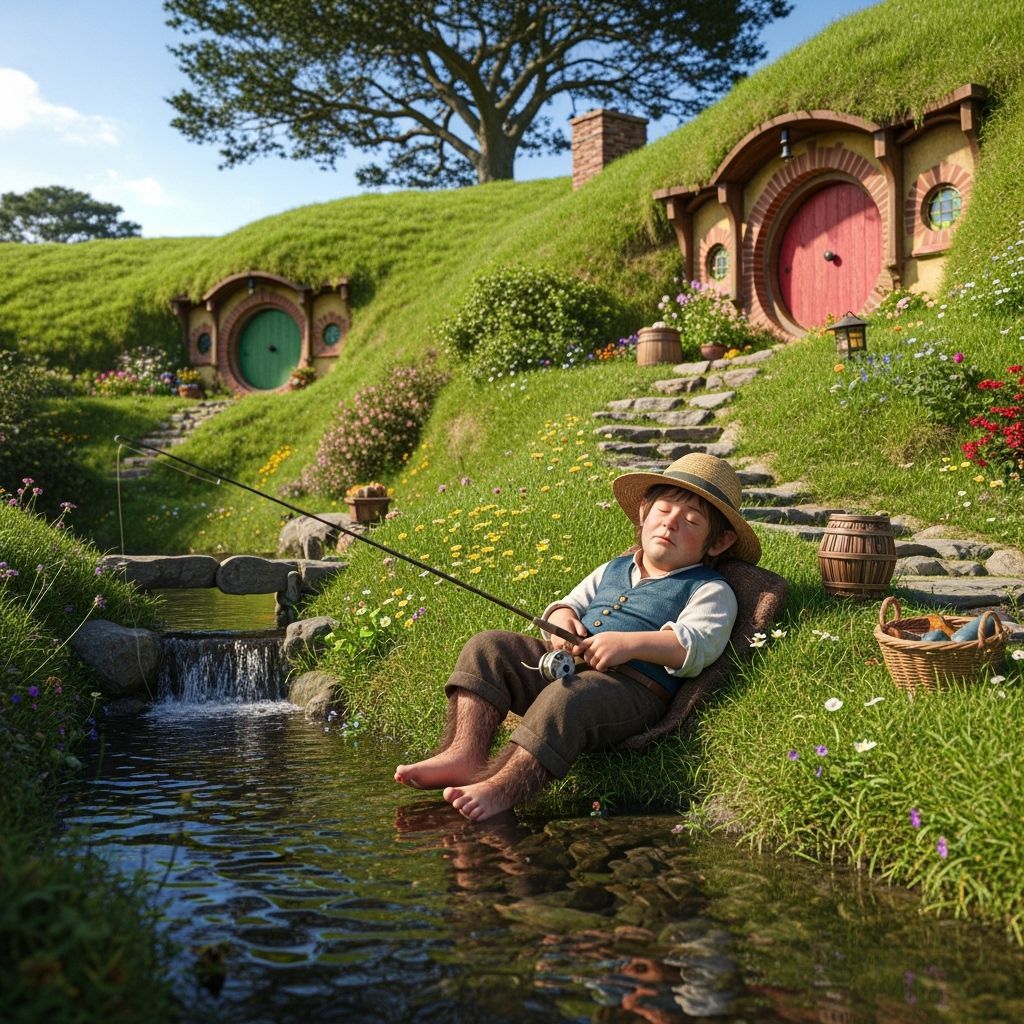 Hobbit Napping by Brook in Fairytale Shire