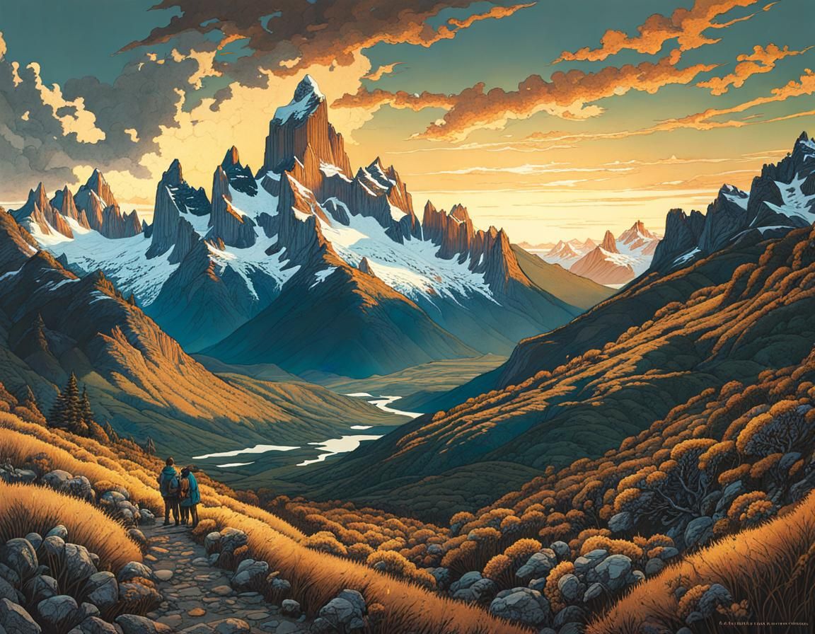 Patagonian Mountain Landscape in Evening Light