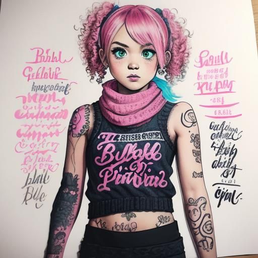 Cute Punk Portrait with Calligraphic Ink Lettering