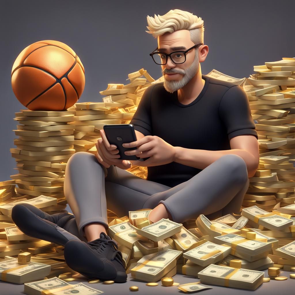 Man with Gold Glasses Relaxing on Money in 3D Style