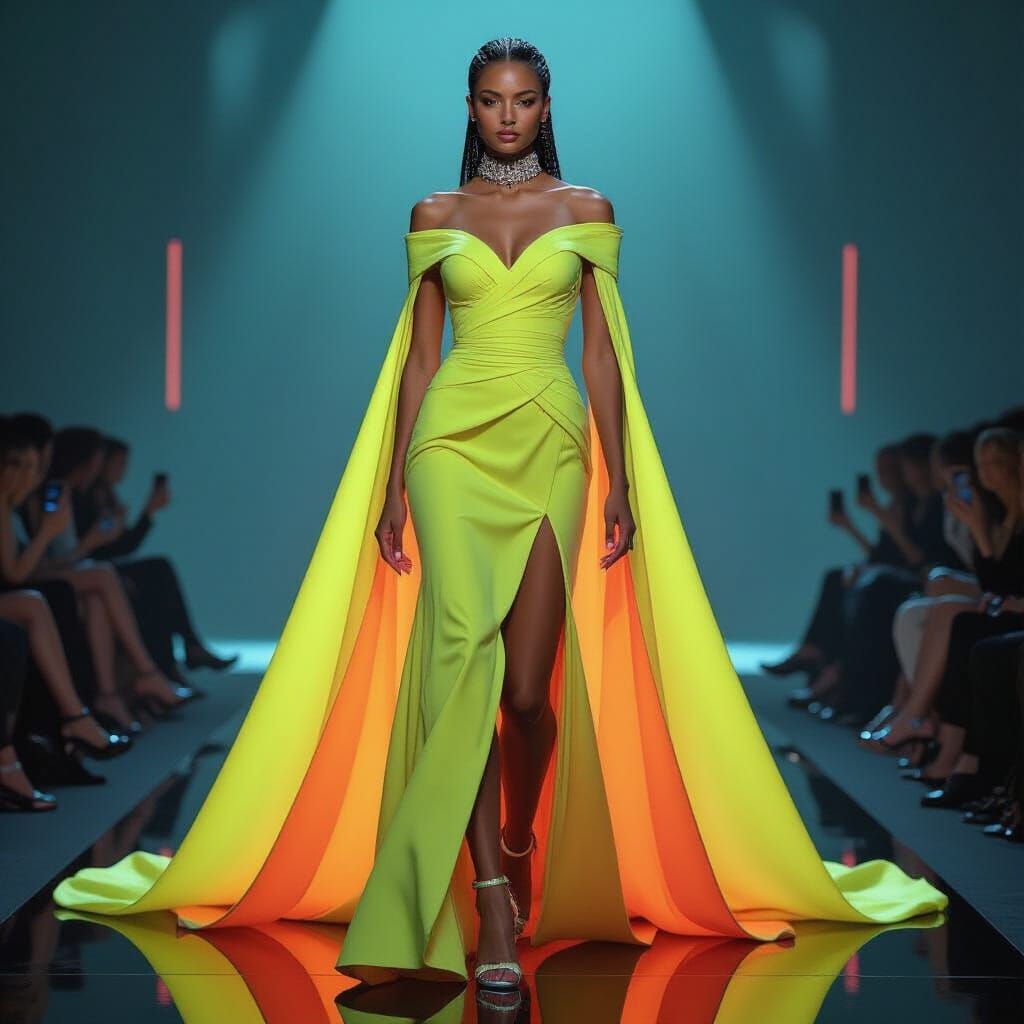 Futuristic Neon Gala Gown in Cyberpunk Style