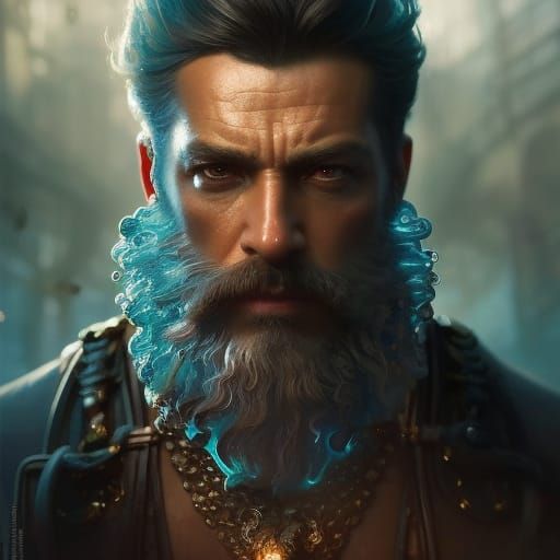 Heroic Poseidon Portrait in Mixed Media Style