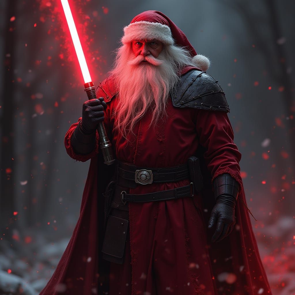 Dark Santa Claus with Lightsaber in Star Wars Style