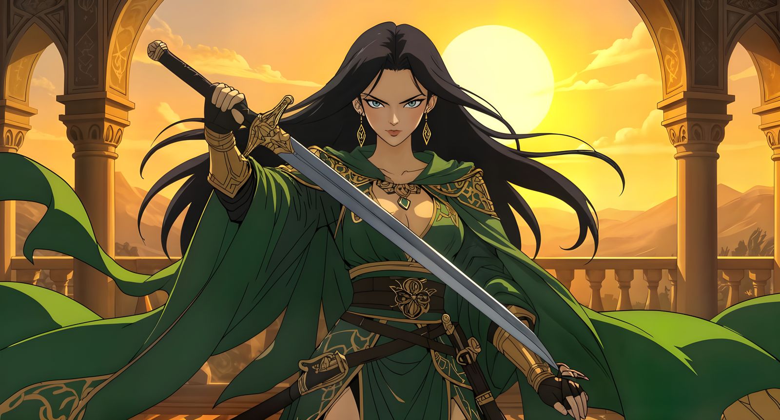 Anime Action Shot: Middle Eastern Warrior in Persian Setting