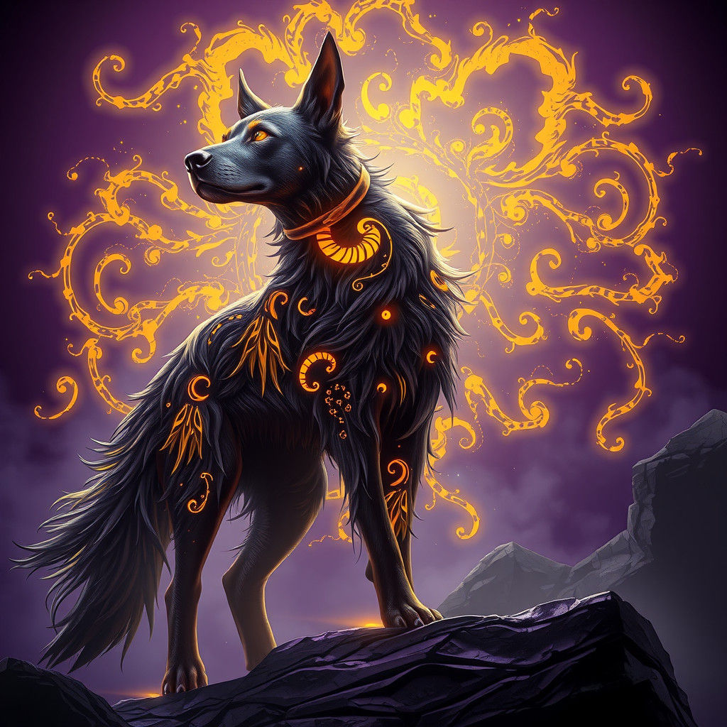Dog's Mystical Stand Against Dark Force: Fantasy Art