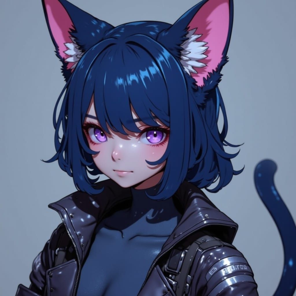 Sultry Neo-Cyberpunk Catgirl in Film Noir Detective Style
