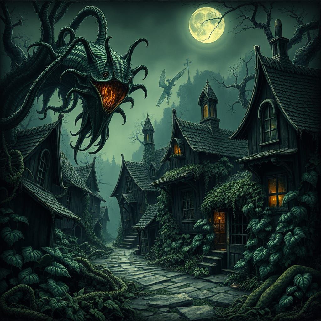 Overgrown Village: Gothic Horror Landscape