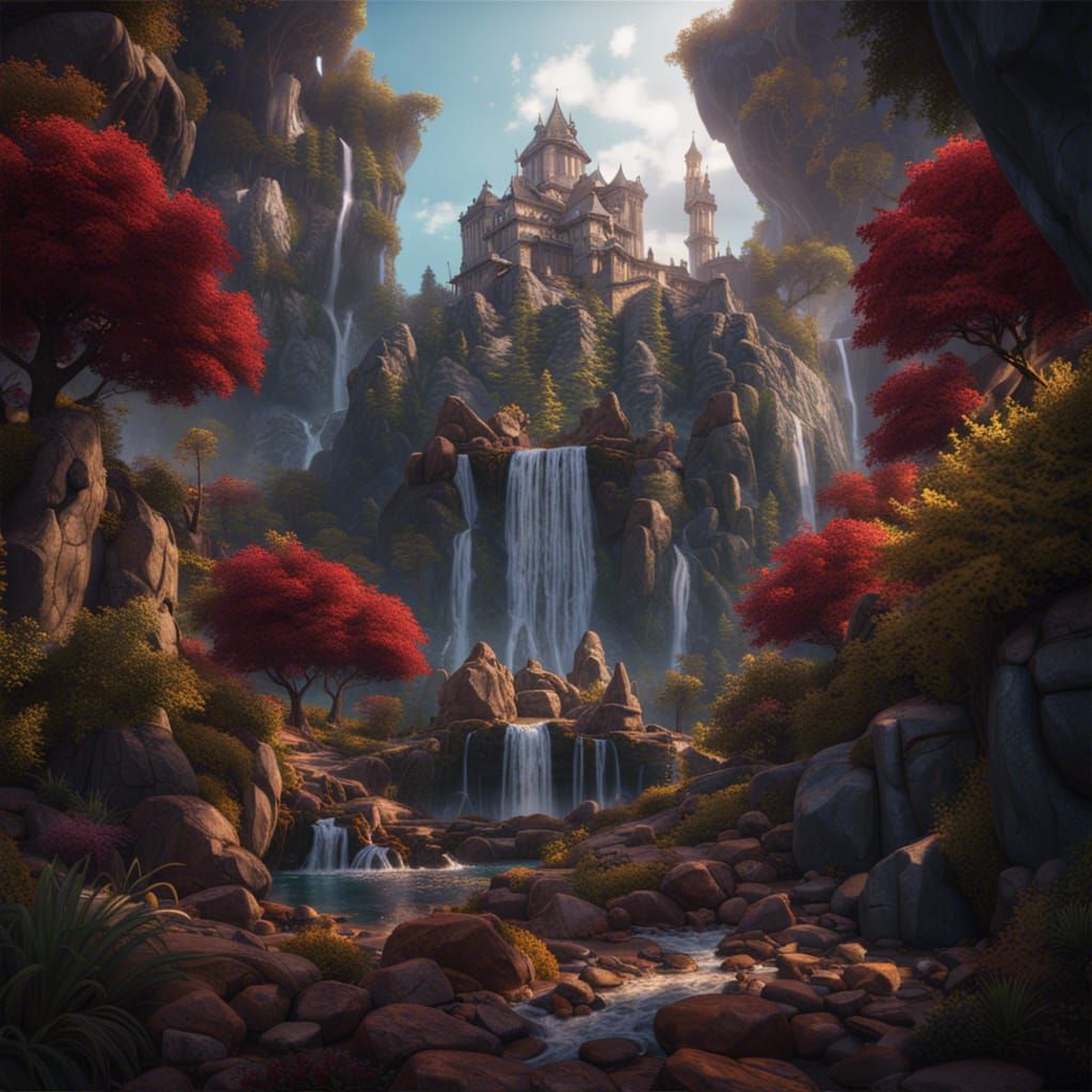 Golden Waterfall in Lost City of Atlantis