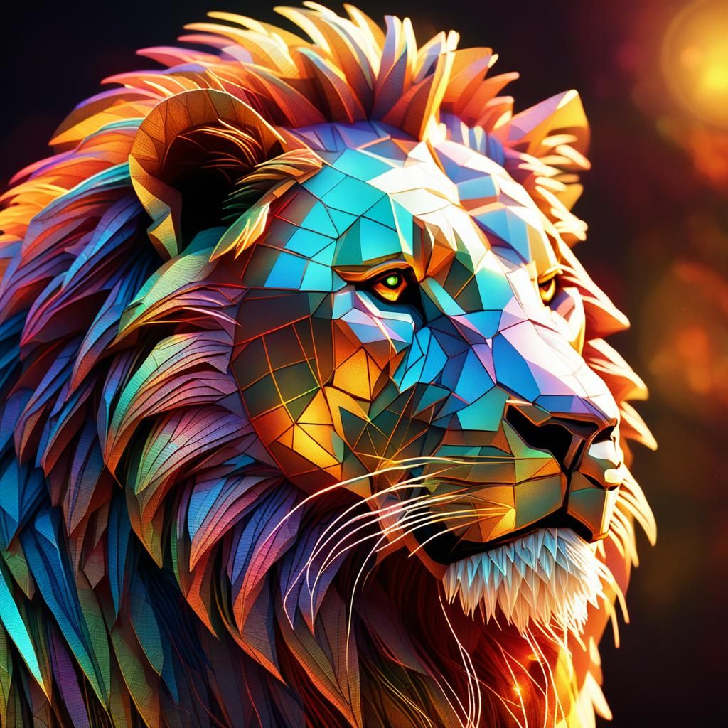 Geometric Lion string art. Close-up. A regal lion's head cra...