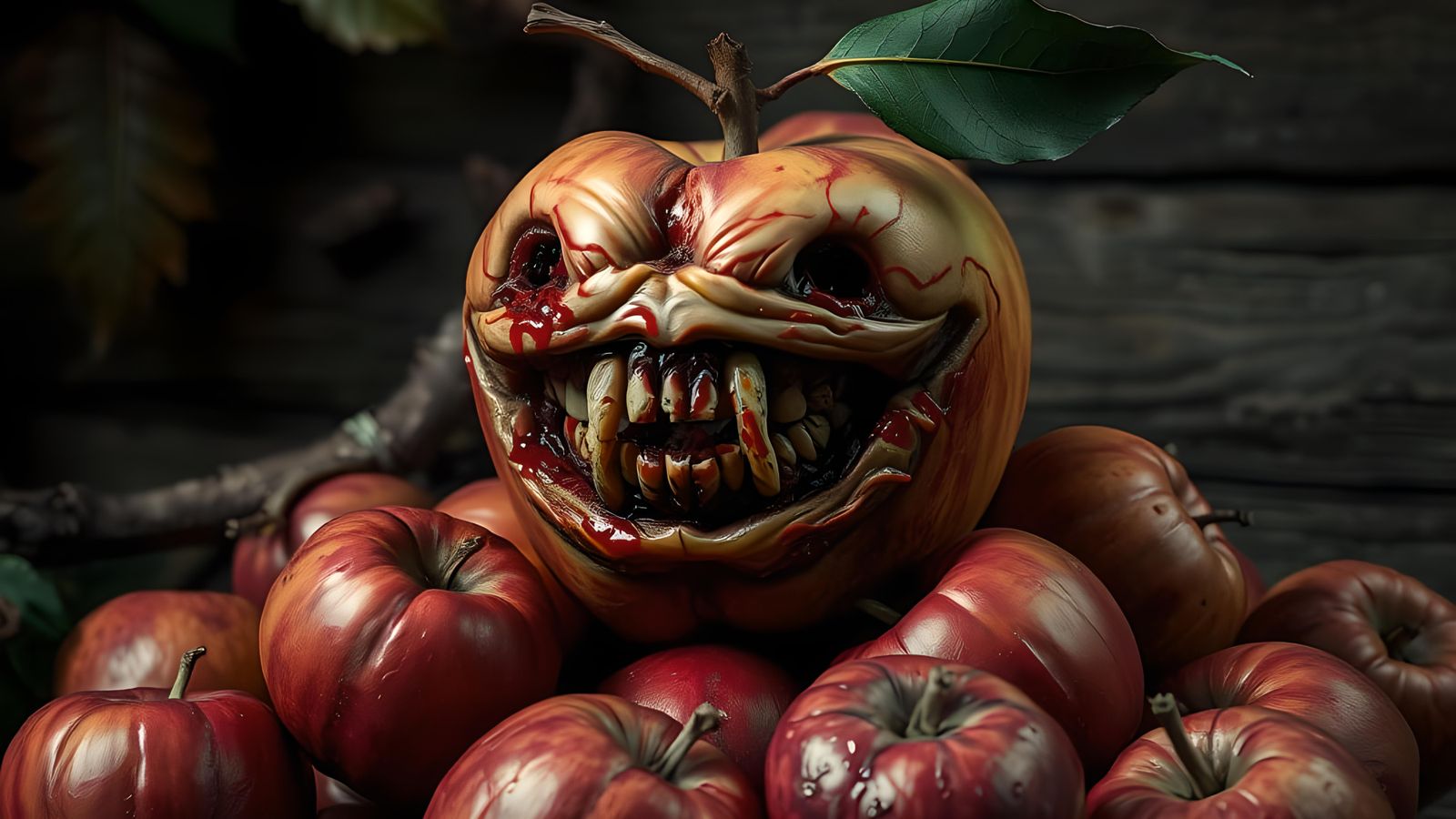 Hyper-Realistic Zombie Apple Horror Illustration