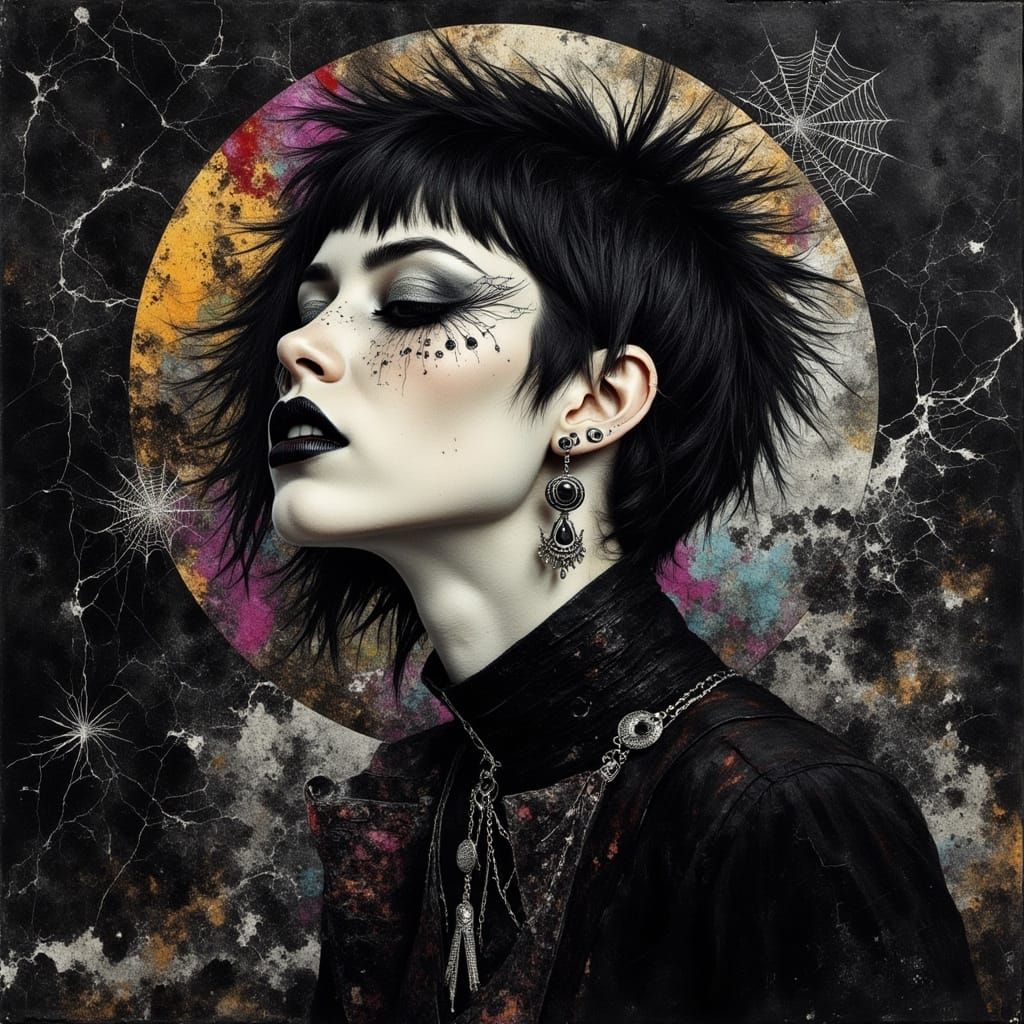 Spiked Goth Punk Woman with Metallic Droplets