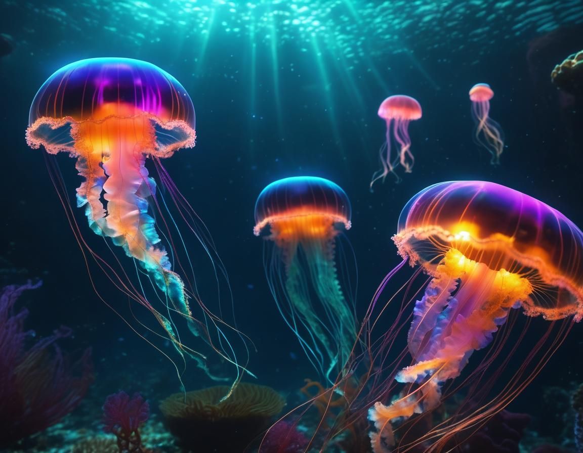 Bioluminescent Jellyfish Dance in Epic Underwater Scene
