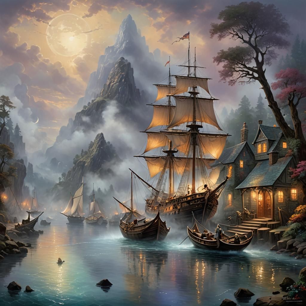 Ethereal Fantasy Landscape with Mist