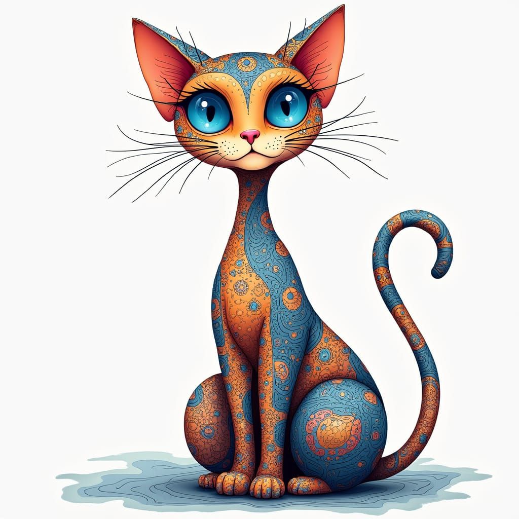 Whimsical Cat Illustration in Abstract Vector Style