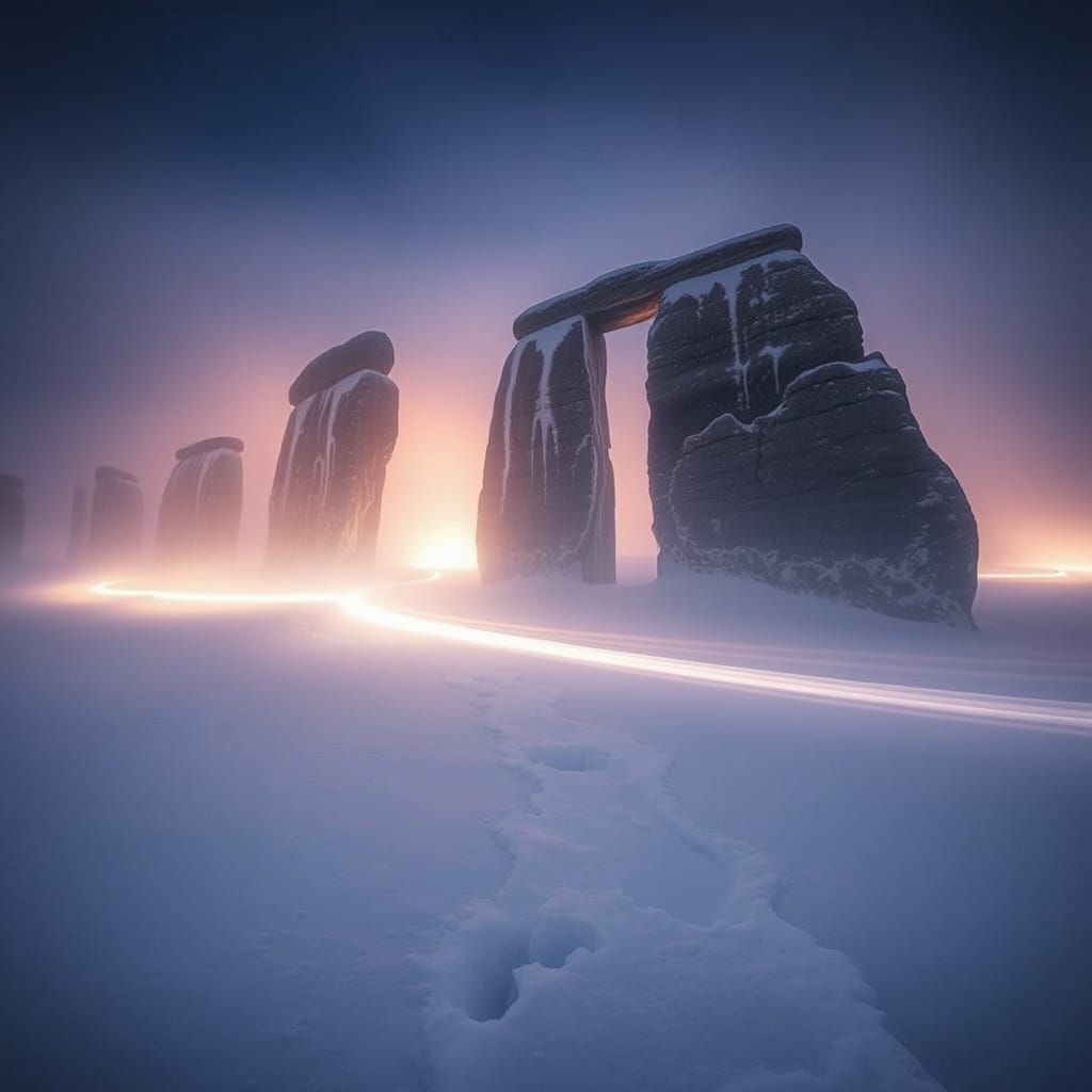 Ethereal Druid Ghosts Among Ancient Glacial Monoliths